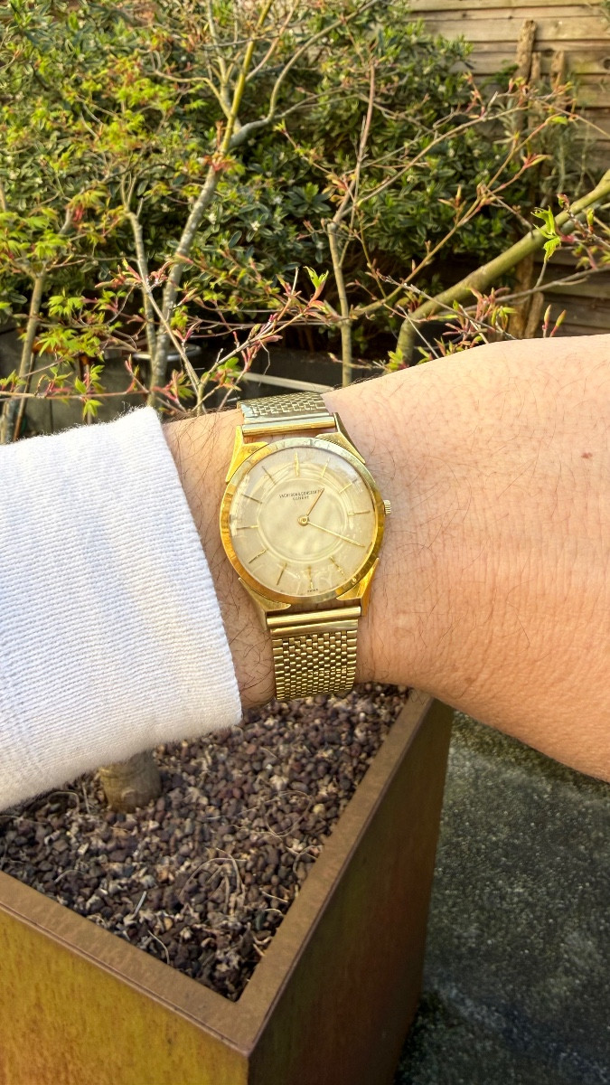 Montre Vacheron Constantin Or 18k 750 Vintage Bracelet Or Maille Vers 1960 Genève.