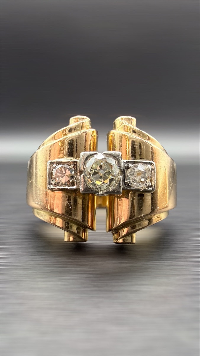 Bague Tank années 1950 en or 18 carats et diamants.-photo-1