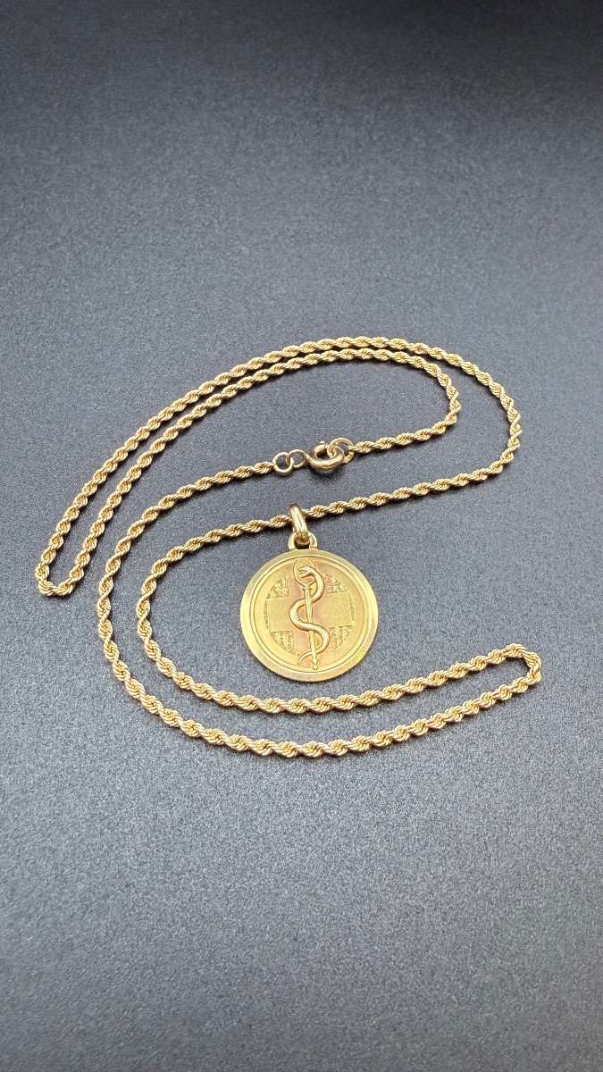 Chaîne et médaille médicale en or 18K-photo-4