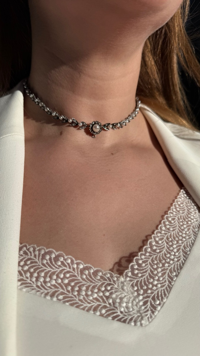 Collier à transformation Napoléon III en or, diamants et perles fines.-photo-5