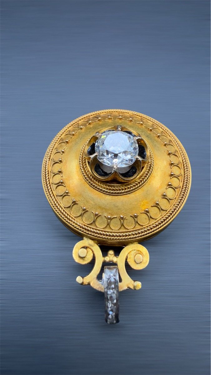 Pendentif ouvrant Napoléon III en or et diamant ancien ~1,5 ct-photo-2