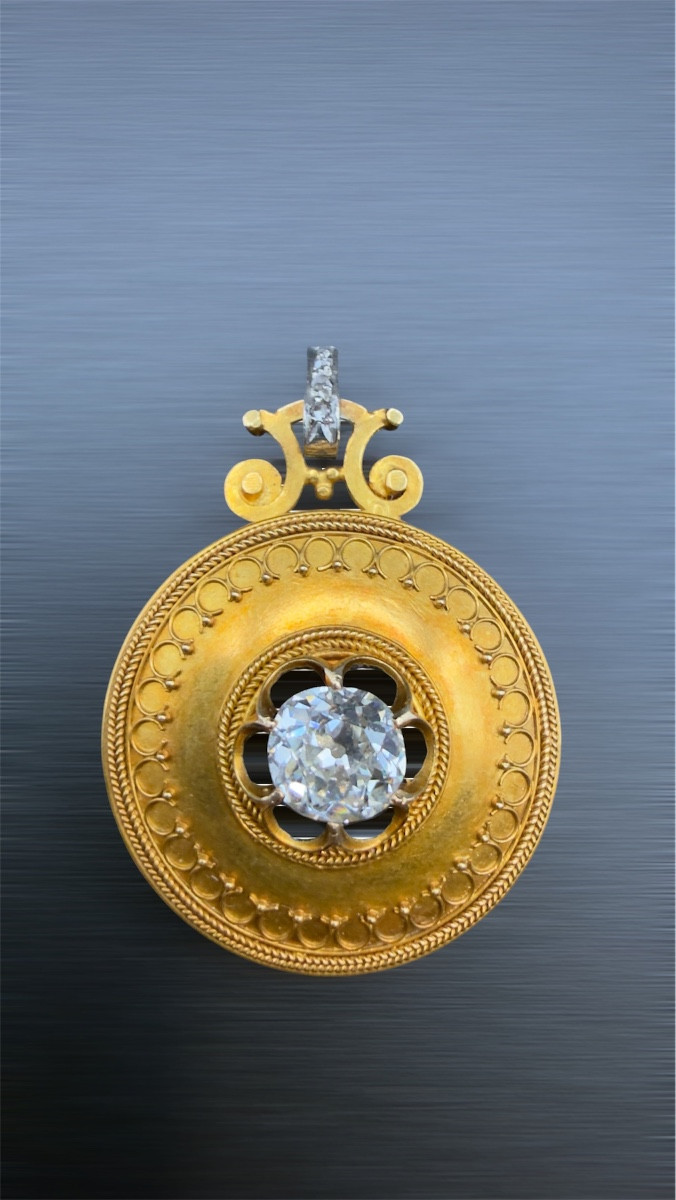 Pendentif ouvrant Napoléon III en or et diamant ancien ~1,5 ct
