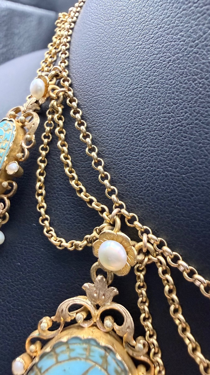 Collier draperie Qadjar en or jaune 18 carats et turquoises — XIXe siècle-photo-3