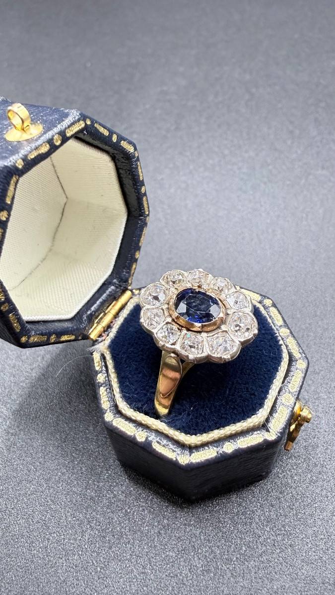 Bague Art Nouveau or 18 carats, saphir et diamants-photo-2