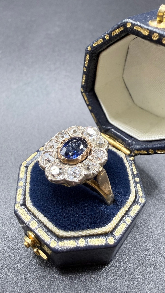 Bague Art Nouveau or 18 carats, saphir et diamants-photo-3