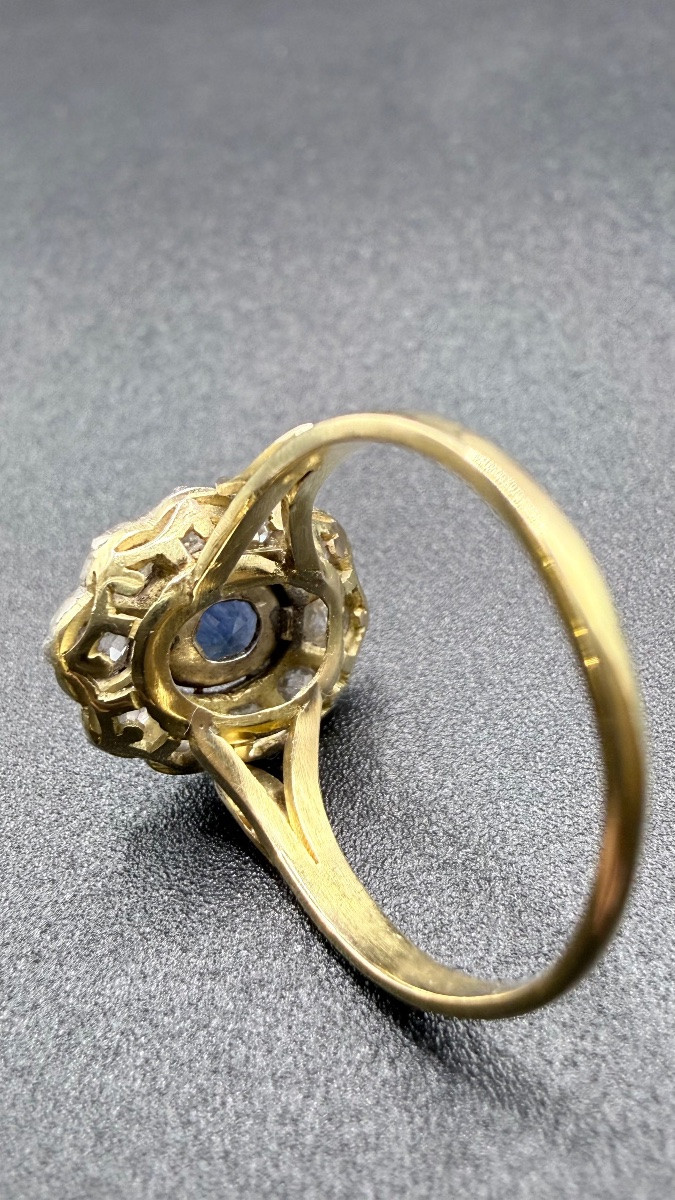 Bague Art Nouveau or 18 carats, saphir et diamants-photo-4