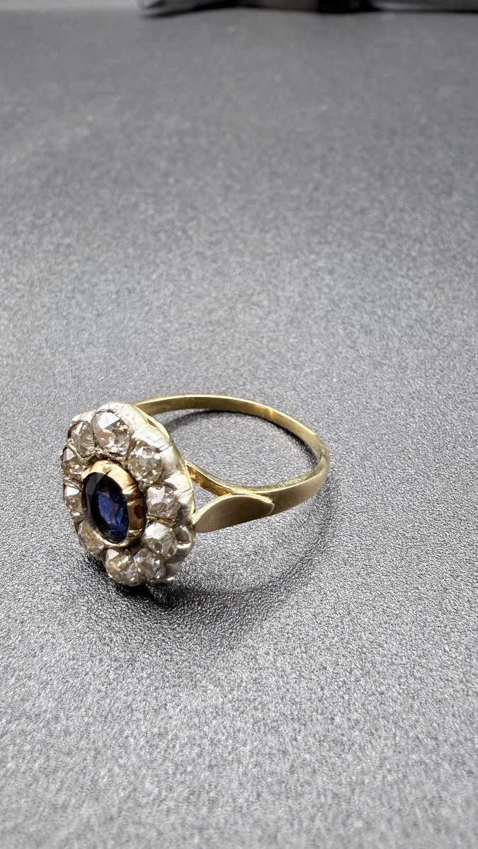 Bague Art Nouveau or 18 carats, saphir et diamants-photo-2
