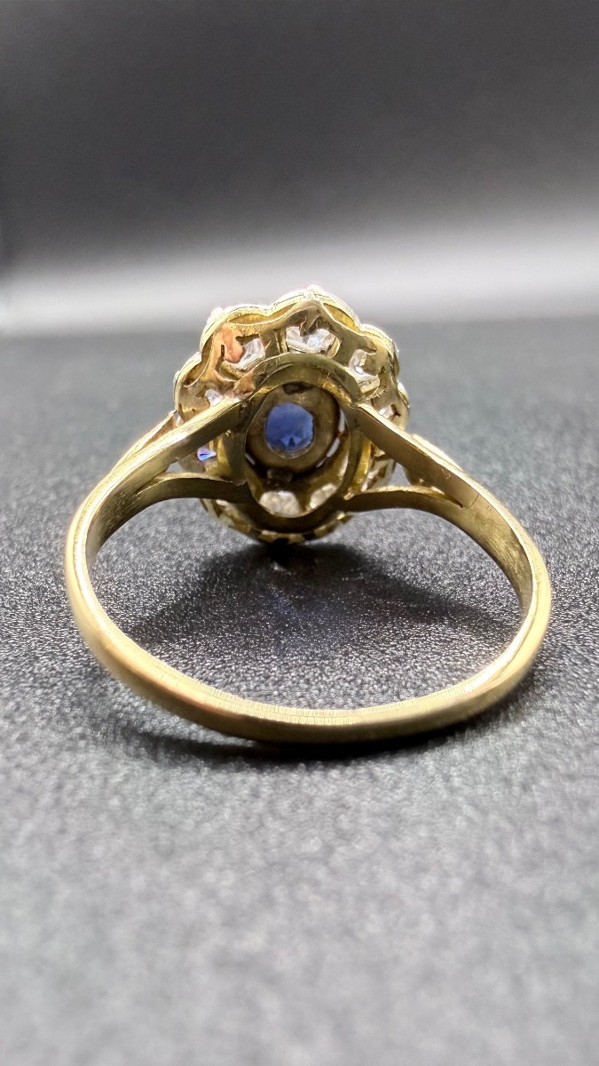 Bague Art Nouveau or 18 carats, saphir et diamants-photo-4