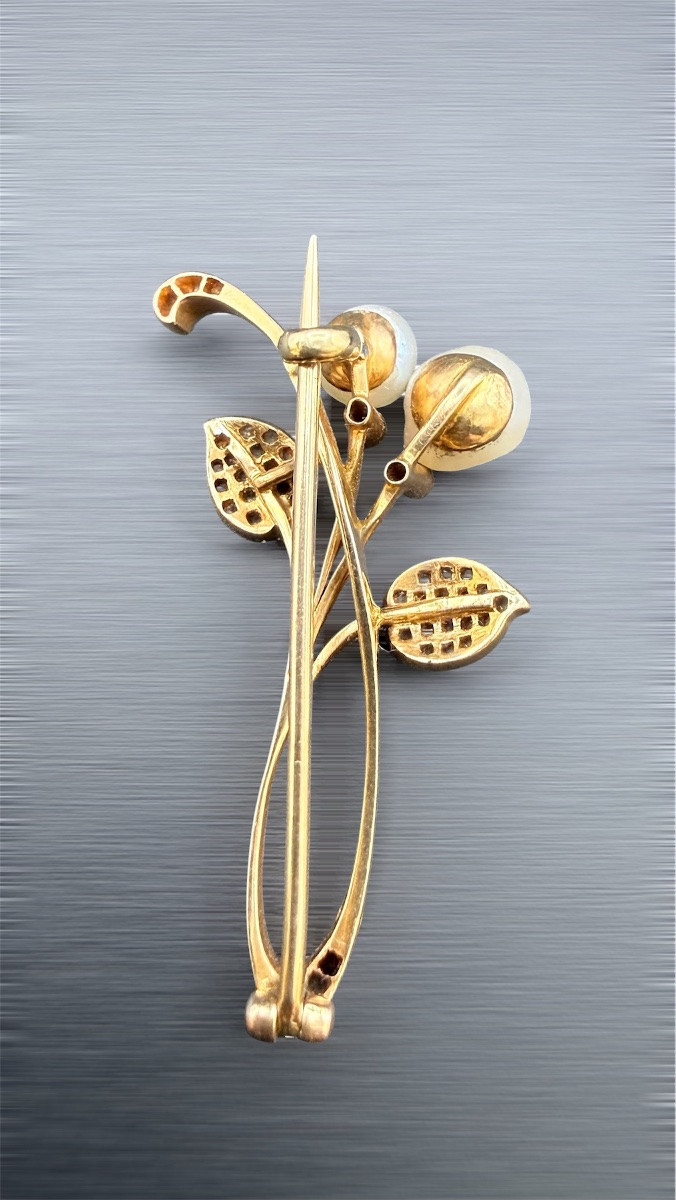 Art Nouveau 18k Yellow Gold Brooch, Fine Sea Water Pearls, Circa 1900.-photo-2