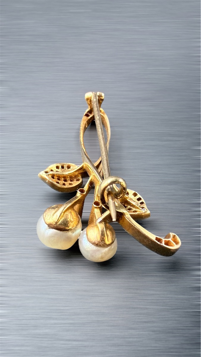 Art Nouveau 18k Yellow Gold Brooch, Fine Sea Water Pearls, Circa 1900.-photo-3