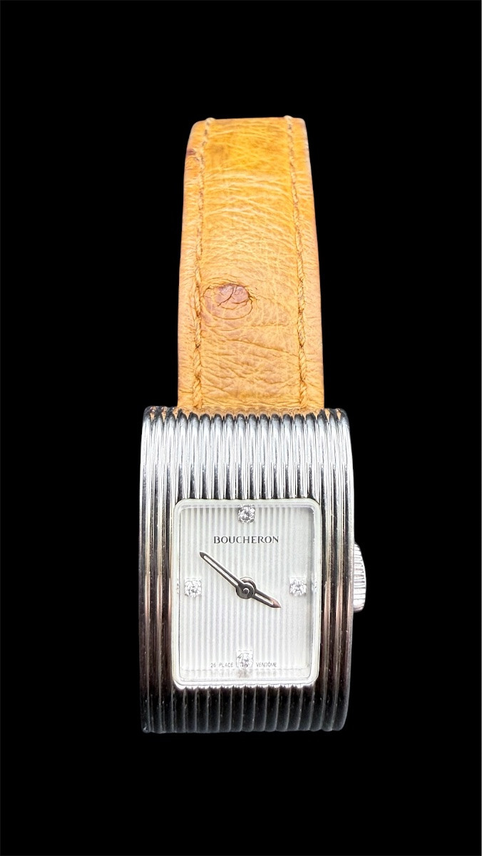 Boucheron “reflet” Watch – Steel, Leather And Diamonds-photo-4