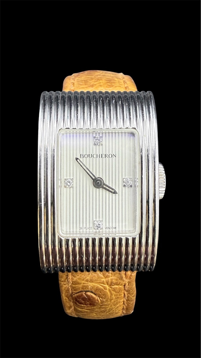 Boucheron “reflet” Watch – Steel, Leather And Diamonds