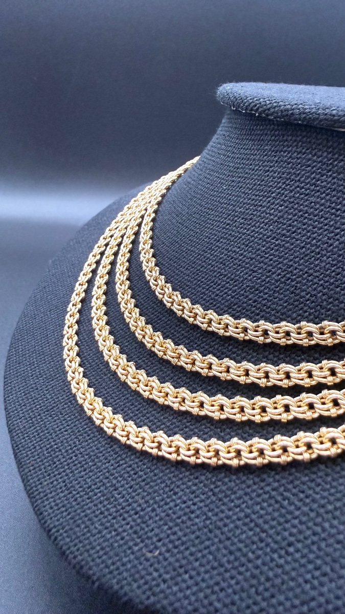 Sautoir en or jaune 18 carats, maille byzantine.-photo-2