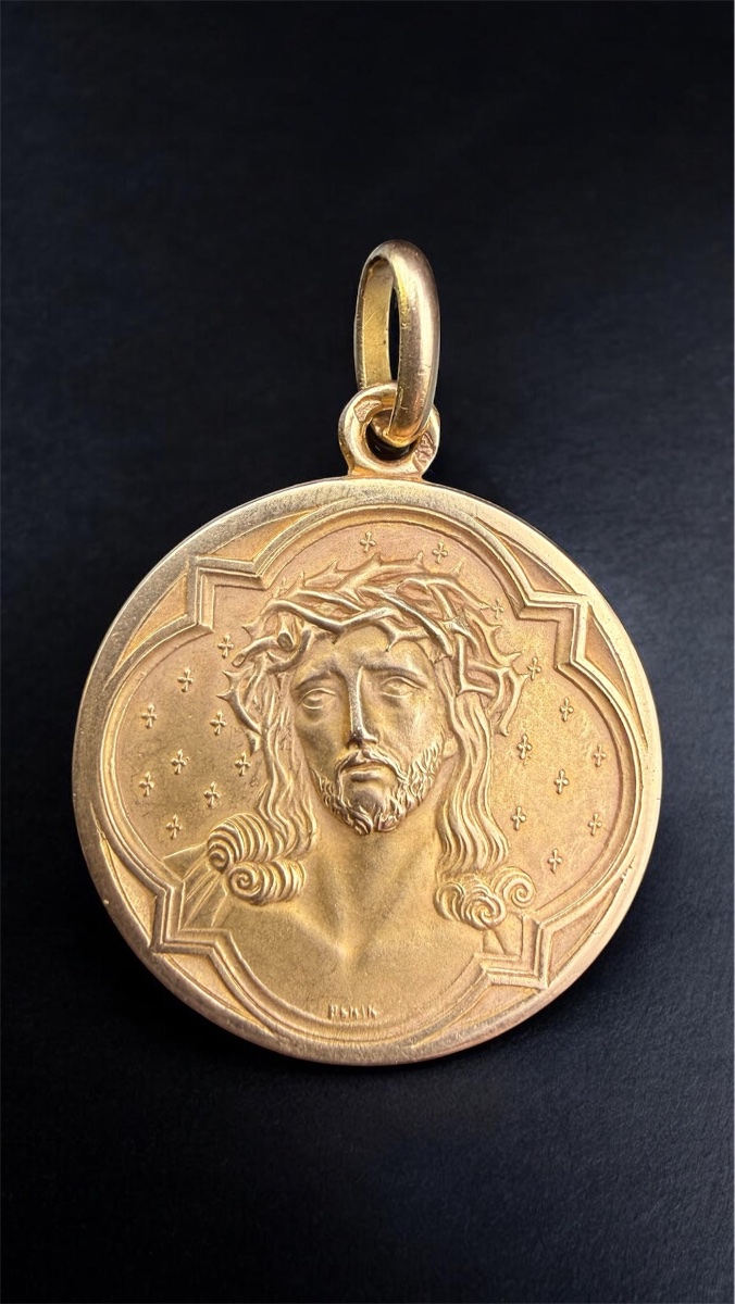 Médaille religieuse en or 18 carats – L. Penin, Lyon – Christ & Vierge – XIXᵉ siècle.-photo-2