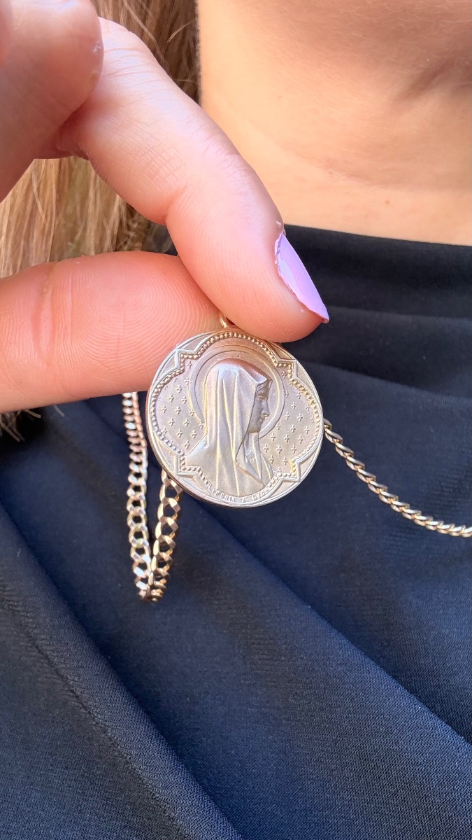 Médaille religieuse en or 18 carats – L. Penin, Lyon – Christ & Vierge – XIXᵉ siècle.-photo-4