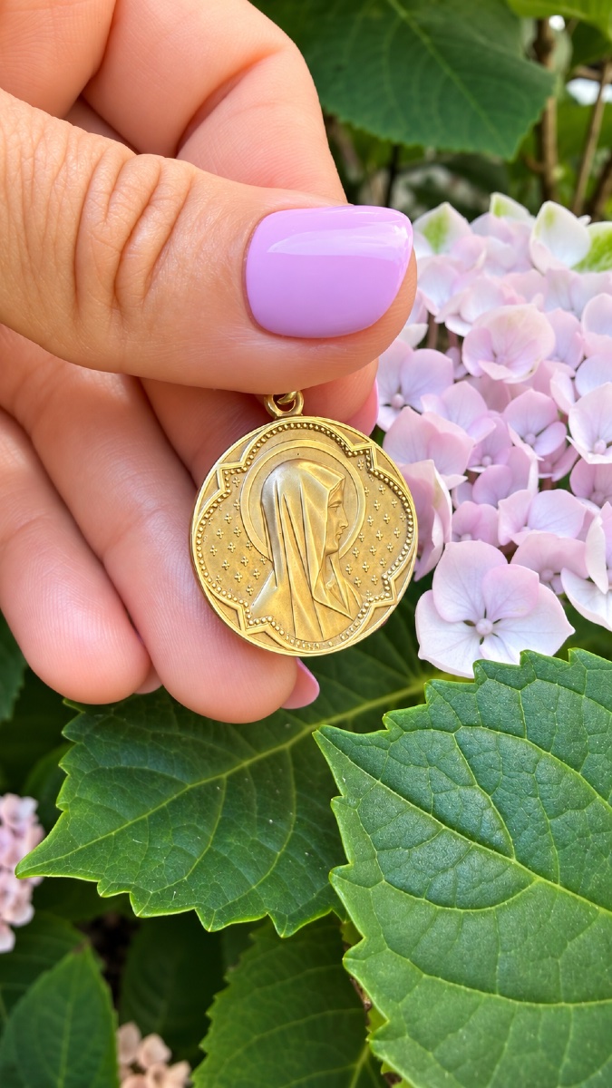 Médaille religieuse en or 18 carats – L. Penin, Lyon – Christ & Vierge – XIXᵉ siècle.-photo-2