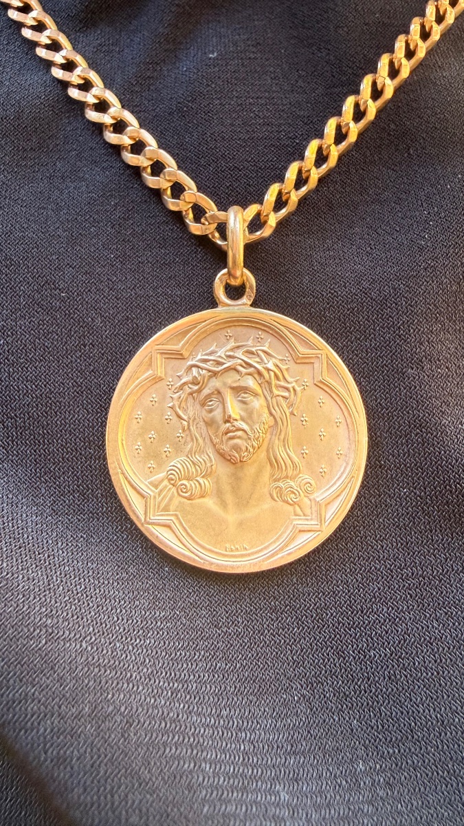 Médaille religieuse en or 18 carats – L. Penin, Lyon – Christ & Vierge – XIXᵉ siècle.-photo-3
