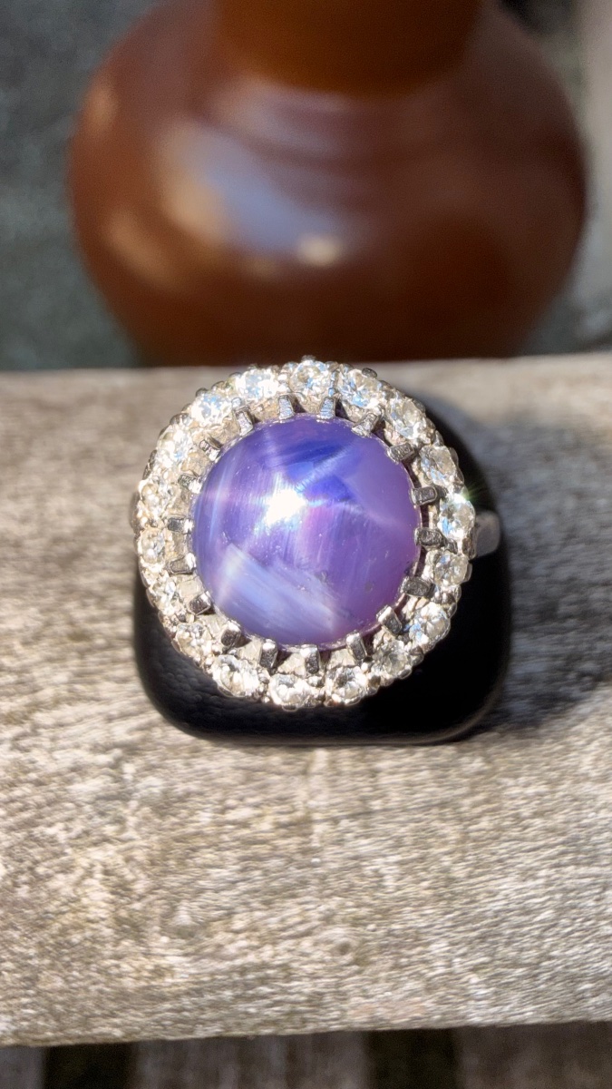 Art Deco Ring With Star Sapphire & Diamonds – Platinum. -photo-3