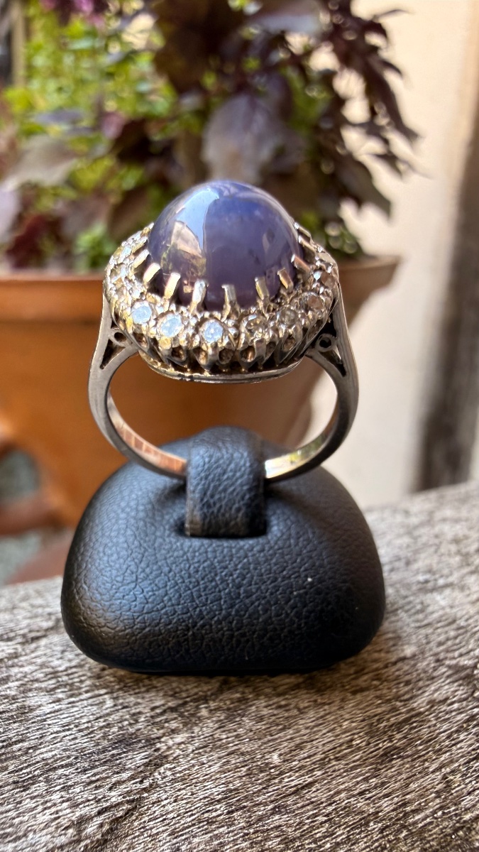 Art Deco Ring With Star Sapphire & Diamonds – Platinum. -photo-4