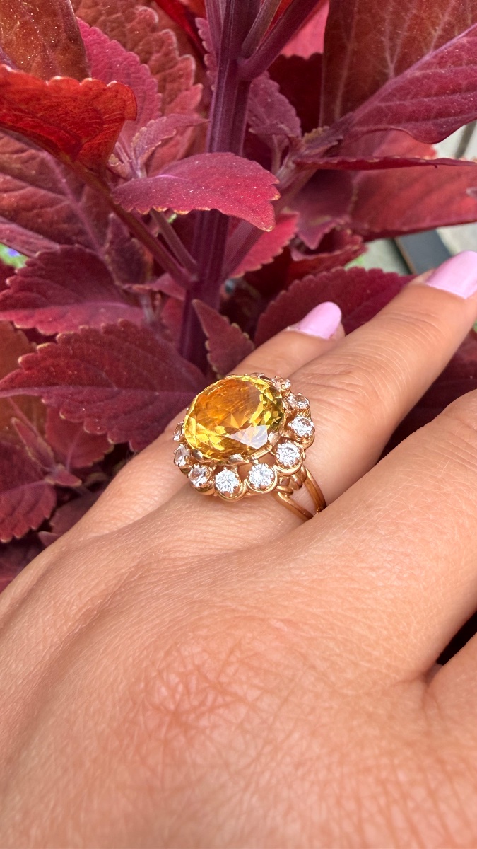 Vintage Citrine And Colorless Sapphire Ring – 18-karat Gold.-photo-2