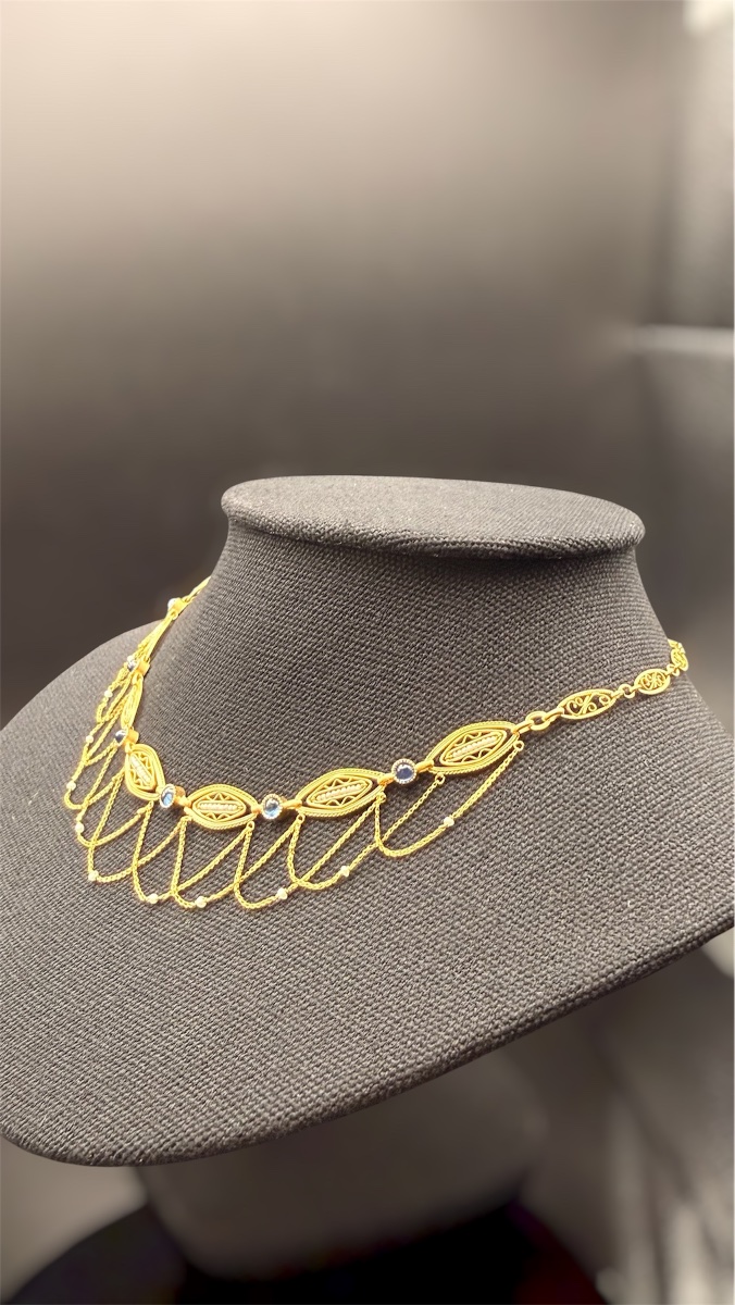 Collier Fin XIXe En Or 18 Carats, Saphirs Et Perles Fines-photo-4