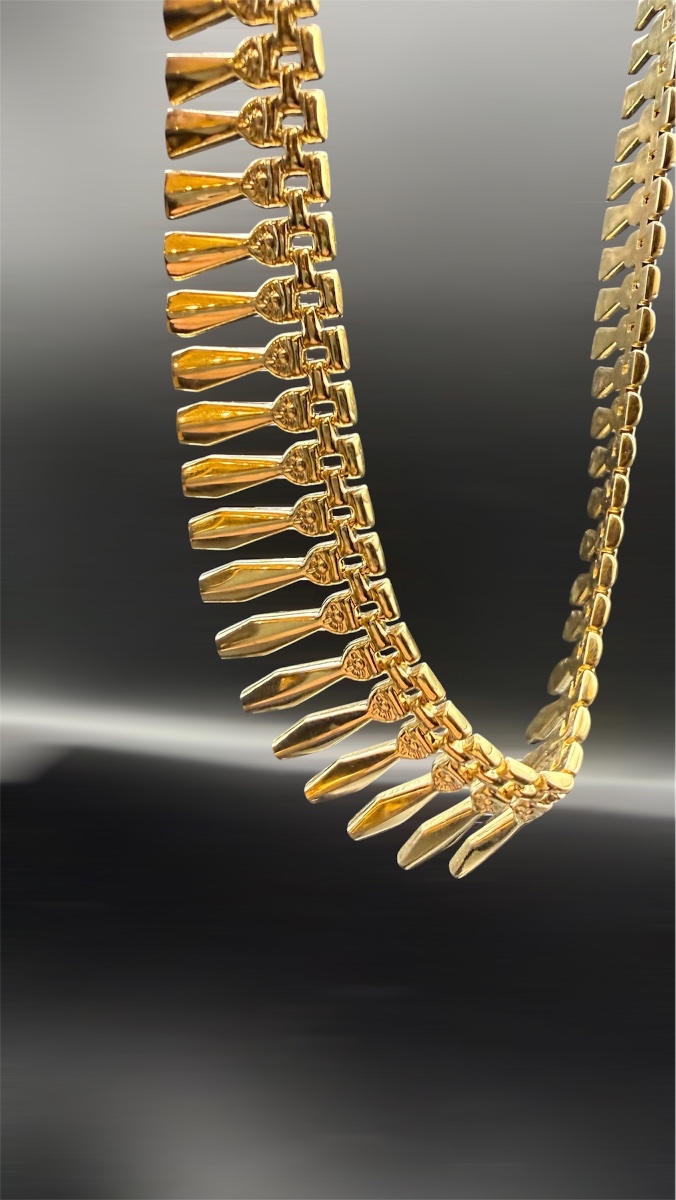 Collier Ancien à Franges en Or Jaune 18 Carats – Vers 1940-1955.-photo-2