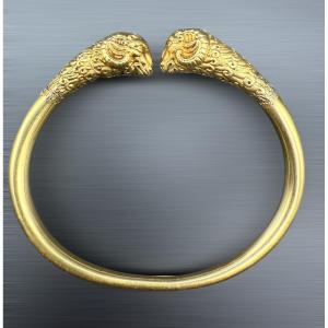 Bracelet ancien en or 18 carats, tête de bélier – Époque 1880-1900.