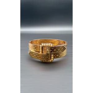 Bracelet Napoléon III en or 18 carats et perles fines, XIXᵉ siècle