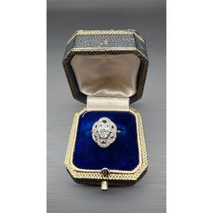 Bague Art Nouveau Platine – Diamant Ancien Entourage Diamants.