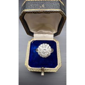 Bague marguerite diamants taille ancienne – Or blanc 18k