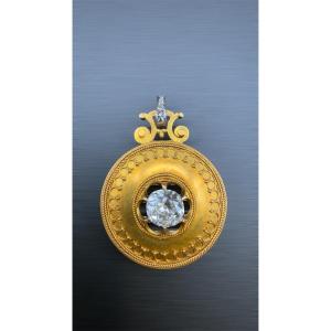 Napoleon III Opening Pendant In Gold And Old Diamond ~1.5 Ct