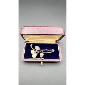 Art Nouveau 18k Yellow Gold Brooch, Fine Sea Water Pearls, Circa 1900.