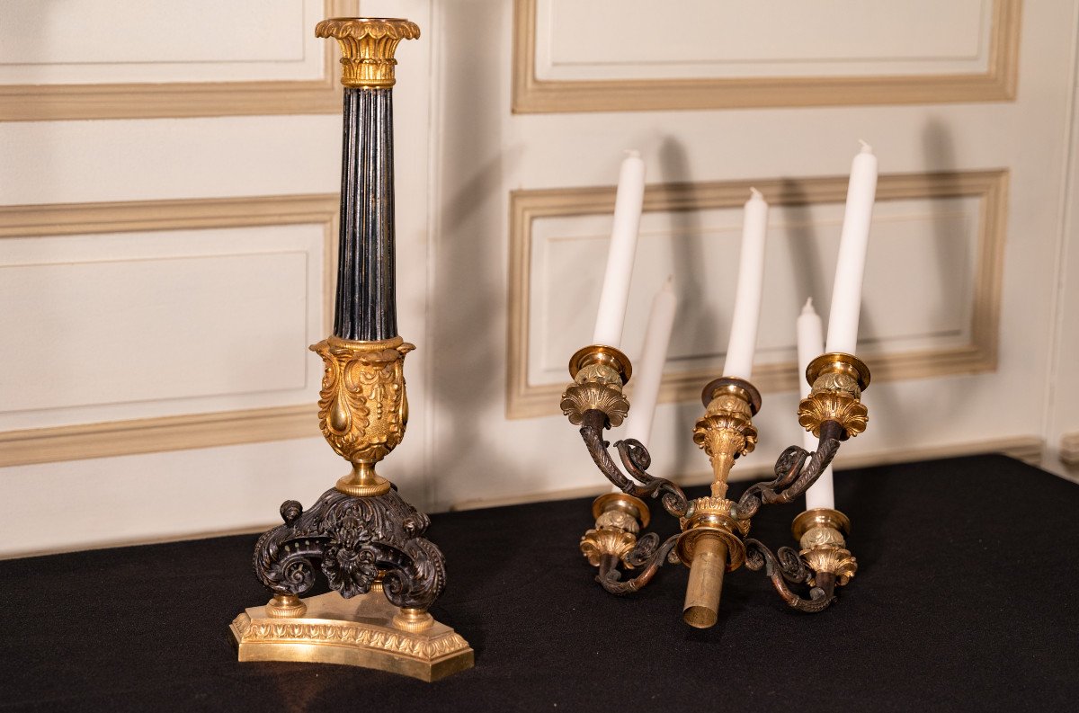 Empire Style Candelabra In Bronze And Brass-photo-3