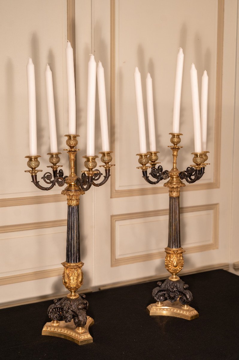 Empire Style Candelabra In Bronze And Brass