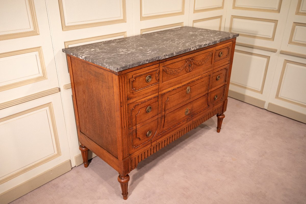 Louis XVI Style Oak Secretary Chest Of Drawers-photo-4