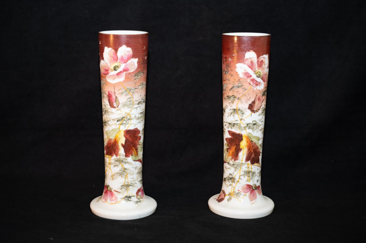 Paire de vases en opaline Art Nouveau-photo-2