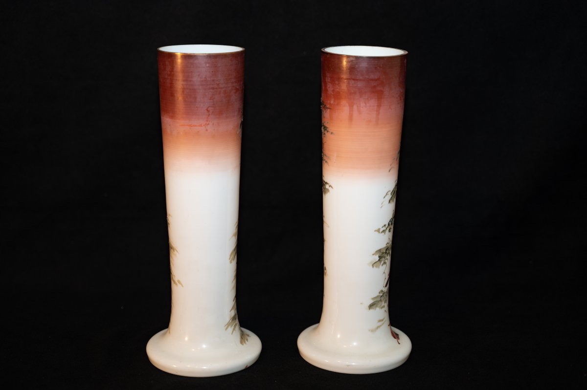 Paire de vases en opaline Art Nouveau-photo-3