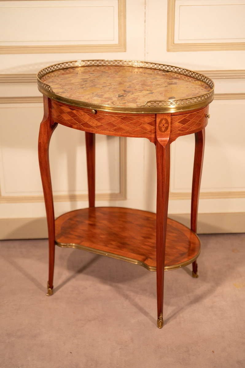 Table de salon de style Transition en marqueterie de bois de rose