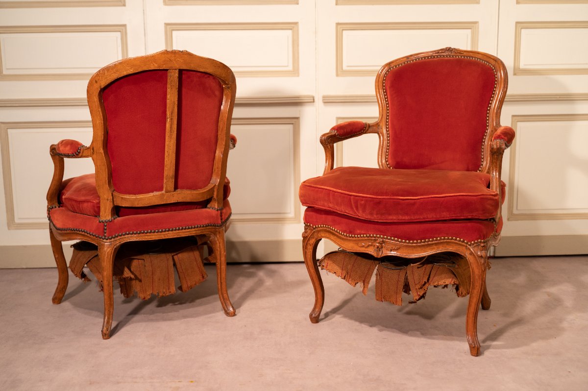 Paire de fauteuils cabriolet,époque Louis XV estampillés CV*BARA-photo-3