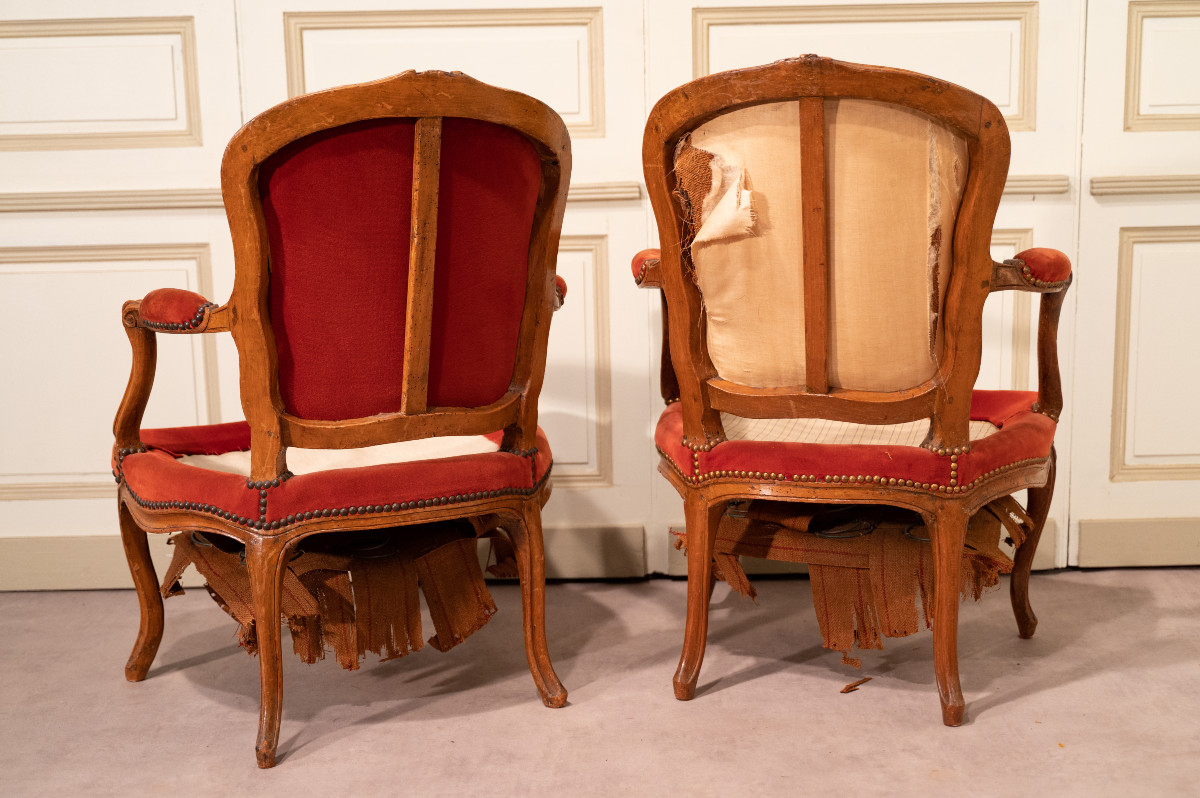 Paire de fauteuils cabriolet,époque Louis XV estampillés CV*BARA-photo-6