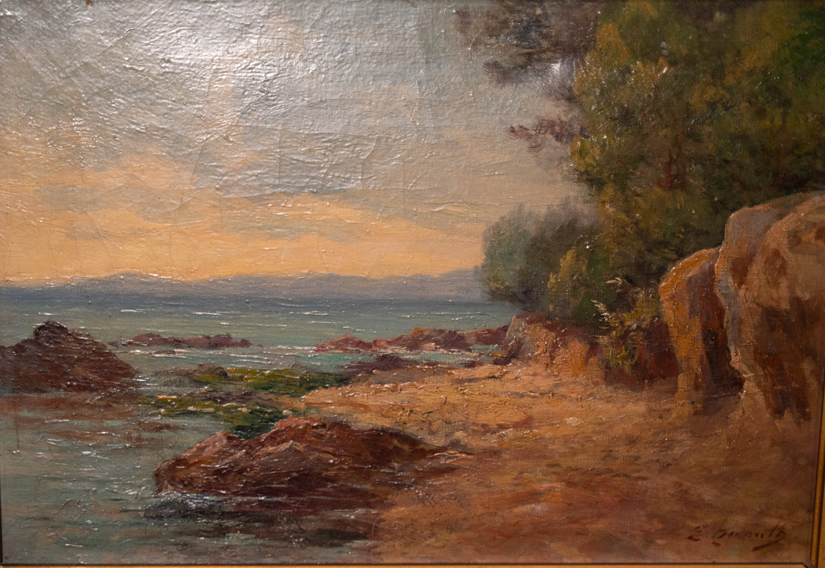 Paysage de bord de mer, huile sur toile XIXème siècle-photo-2