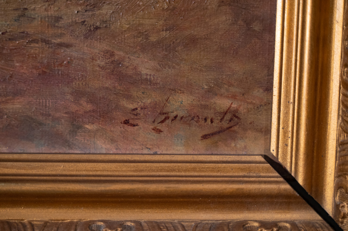 Paysage de bord de mer, huile sur toile XIXème siècle-photo-3
