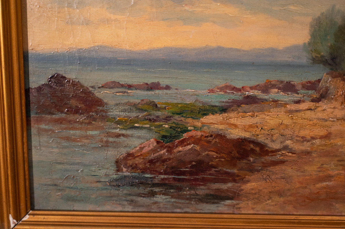 Paysage de bord de mer, huile sur toile XIXème siècle-photo-4