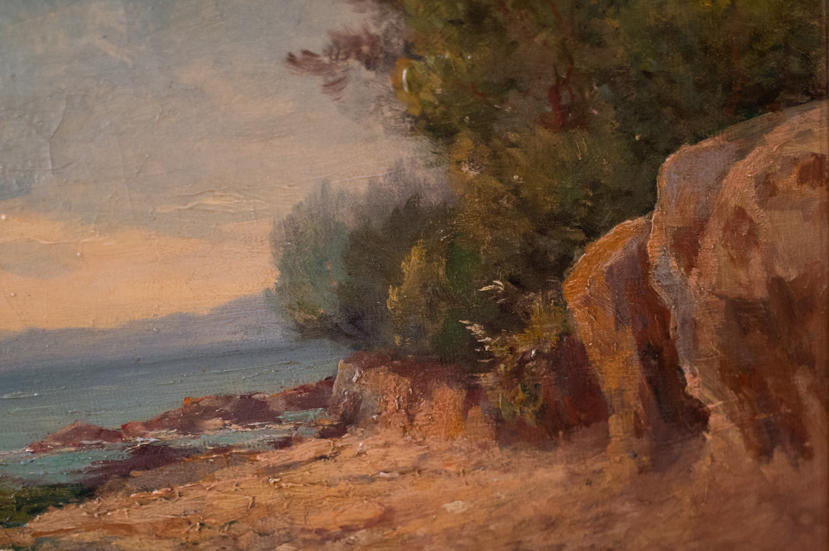Paysage de bord de mer, huile sur toile XIXème siècle-photo-1