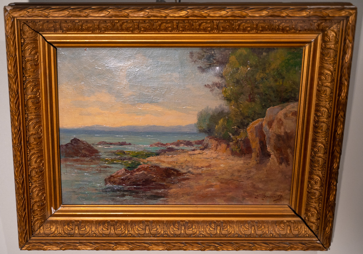 Paysage de bord de mer, huile sur toile XIXème siècle