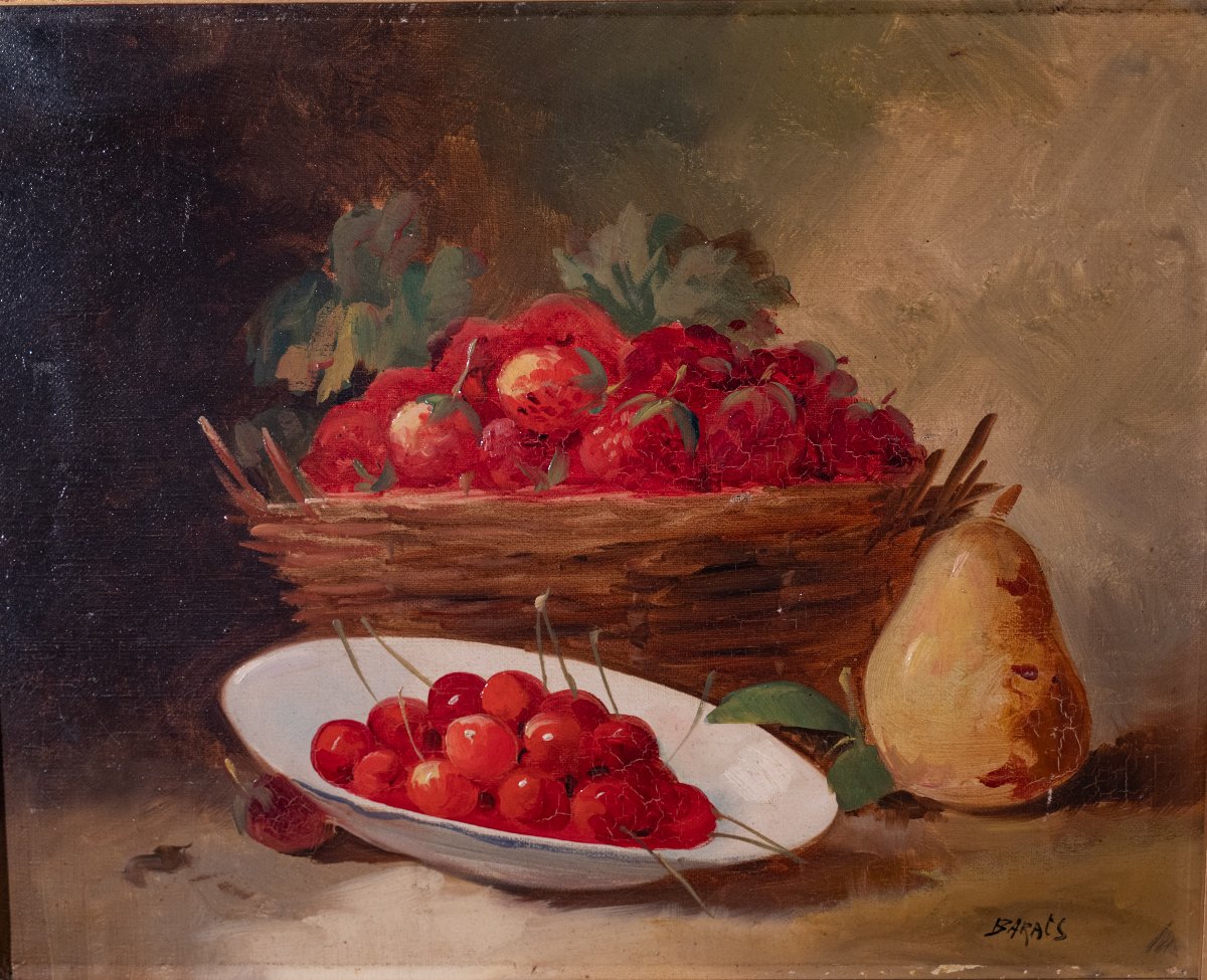 Nature morte aux fruits, huile sur toile époque fin XIXème siècle-photo-2