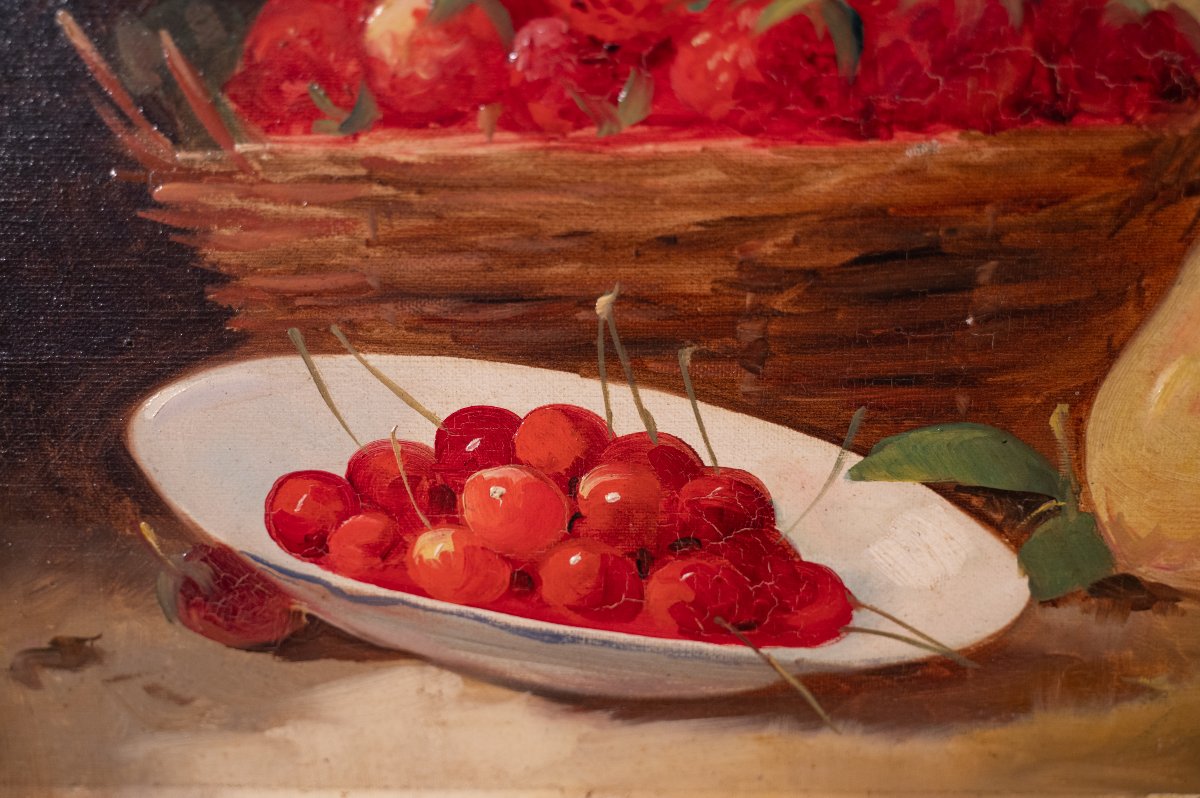 Nature morte aux fruits, huile sur toile époque fin XIXème siècle-photo-4