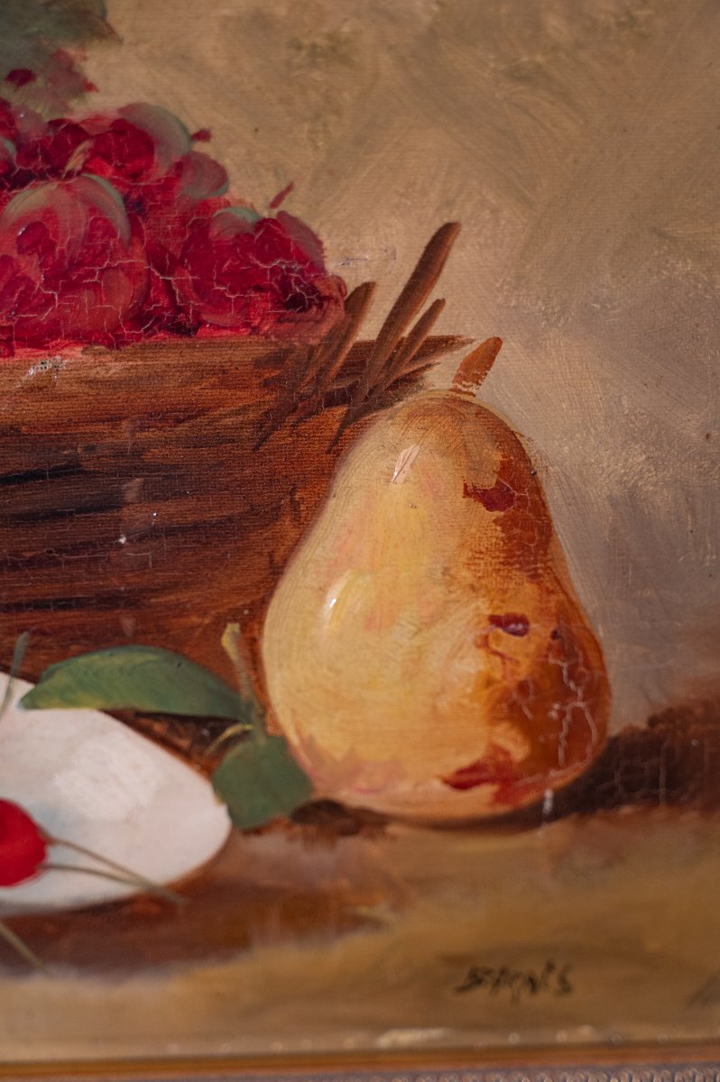 Nature morte aux fruits, huile sur toile époque fin XIXème siècle-photo-1