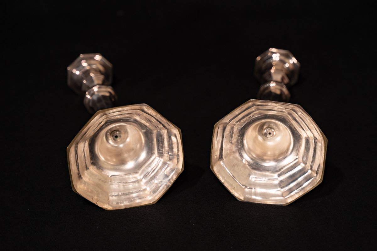 Pair Of Louis XIV Style Silver-plated Metal Candlesticks-photo-3