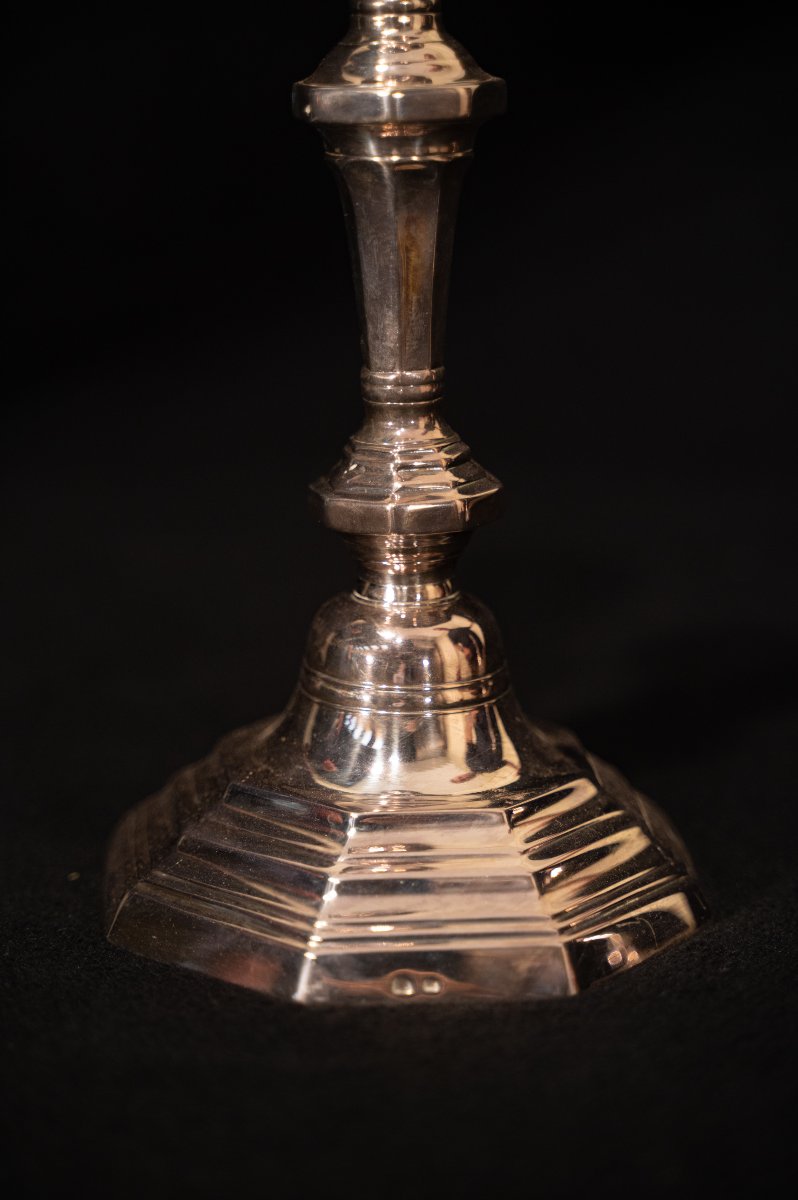 Pair Of Louis XIV Style Silver-plated Metal Candlesticks-photo-4
